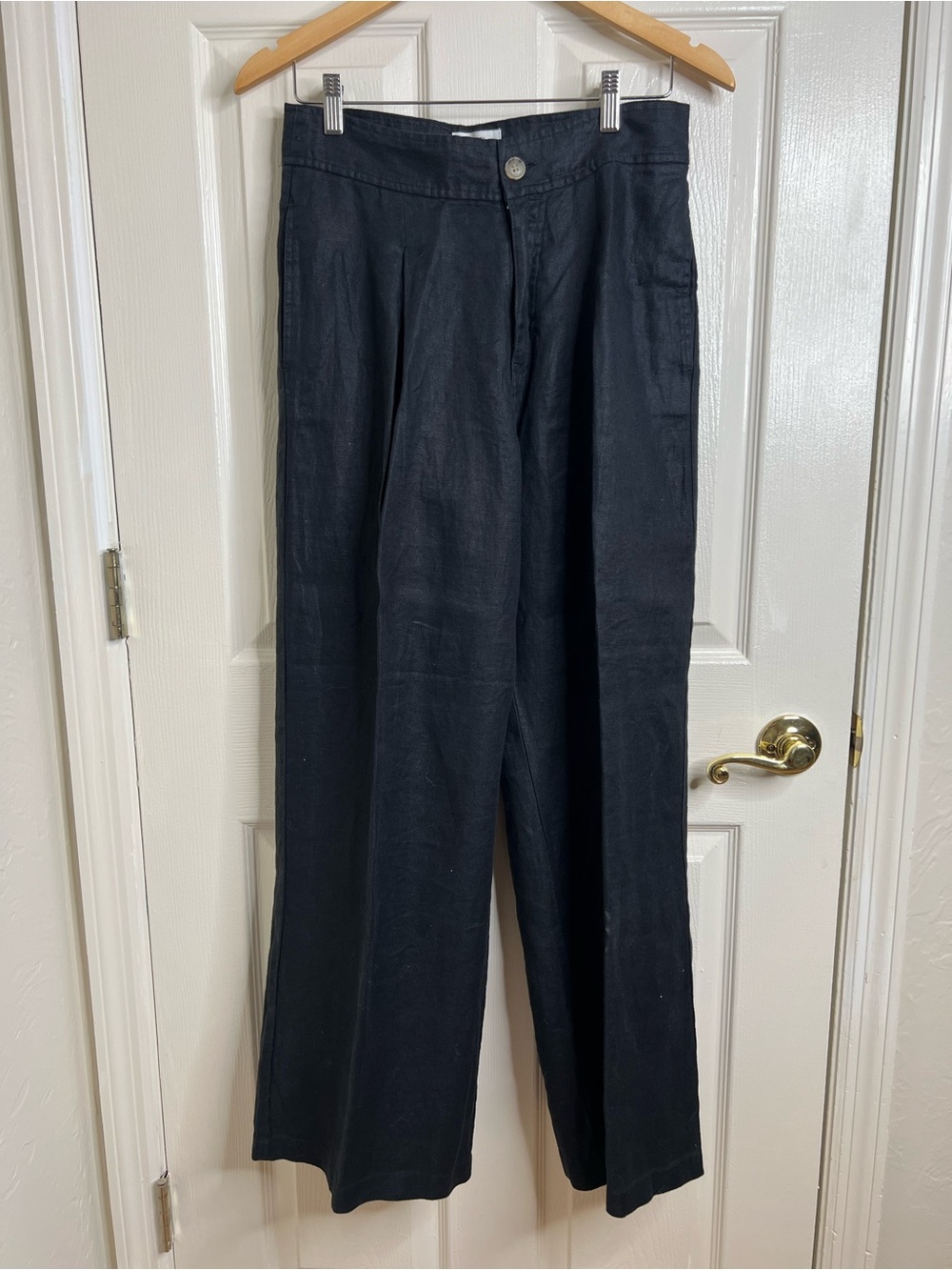 Halston Wide-Leg Black Linen Blend Trousers
